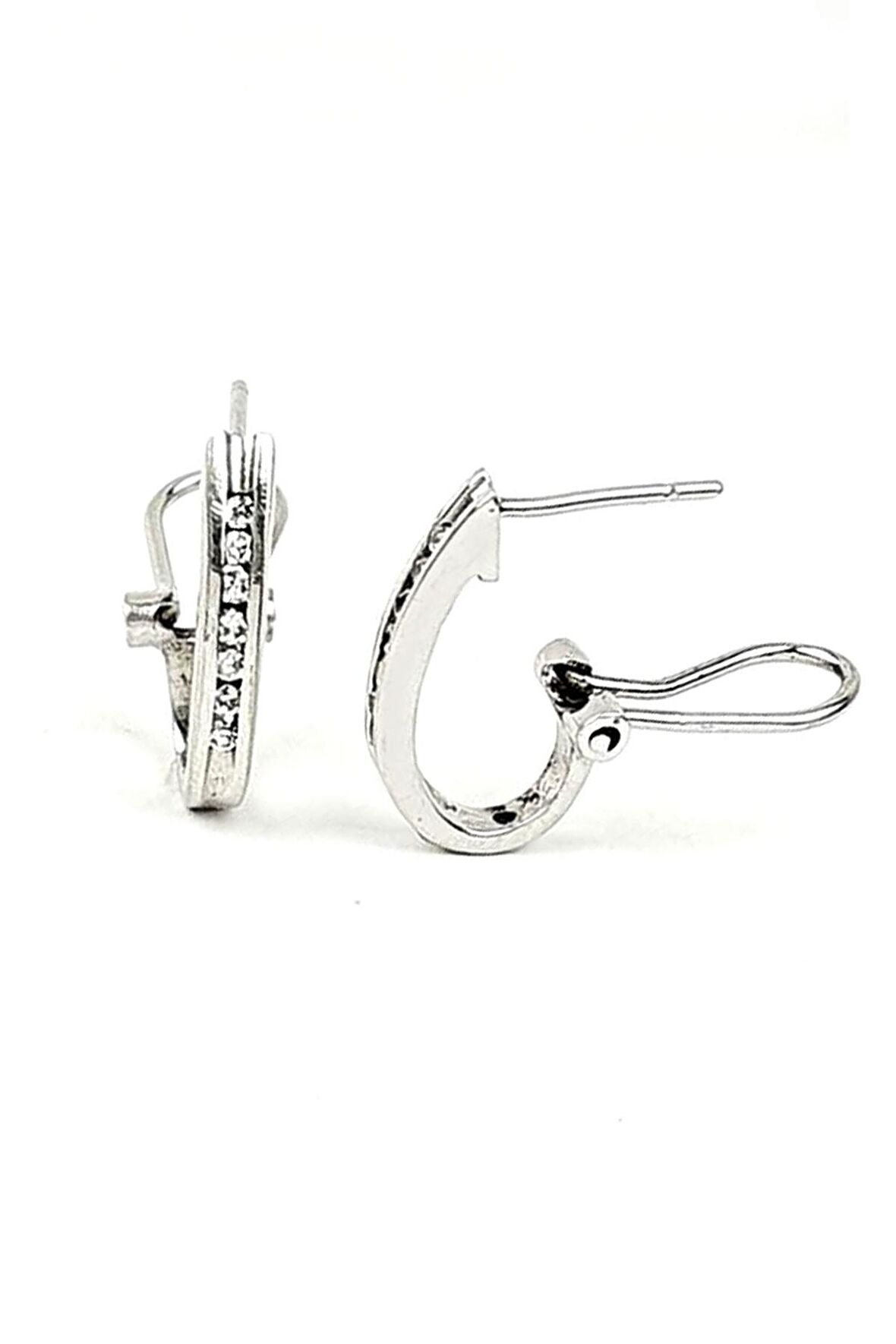 Tek sıra zirkon taşlı italyan tasarımı gümüş küpe