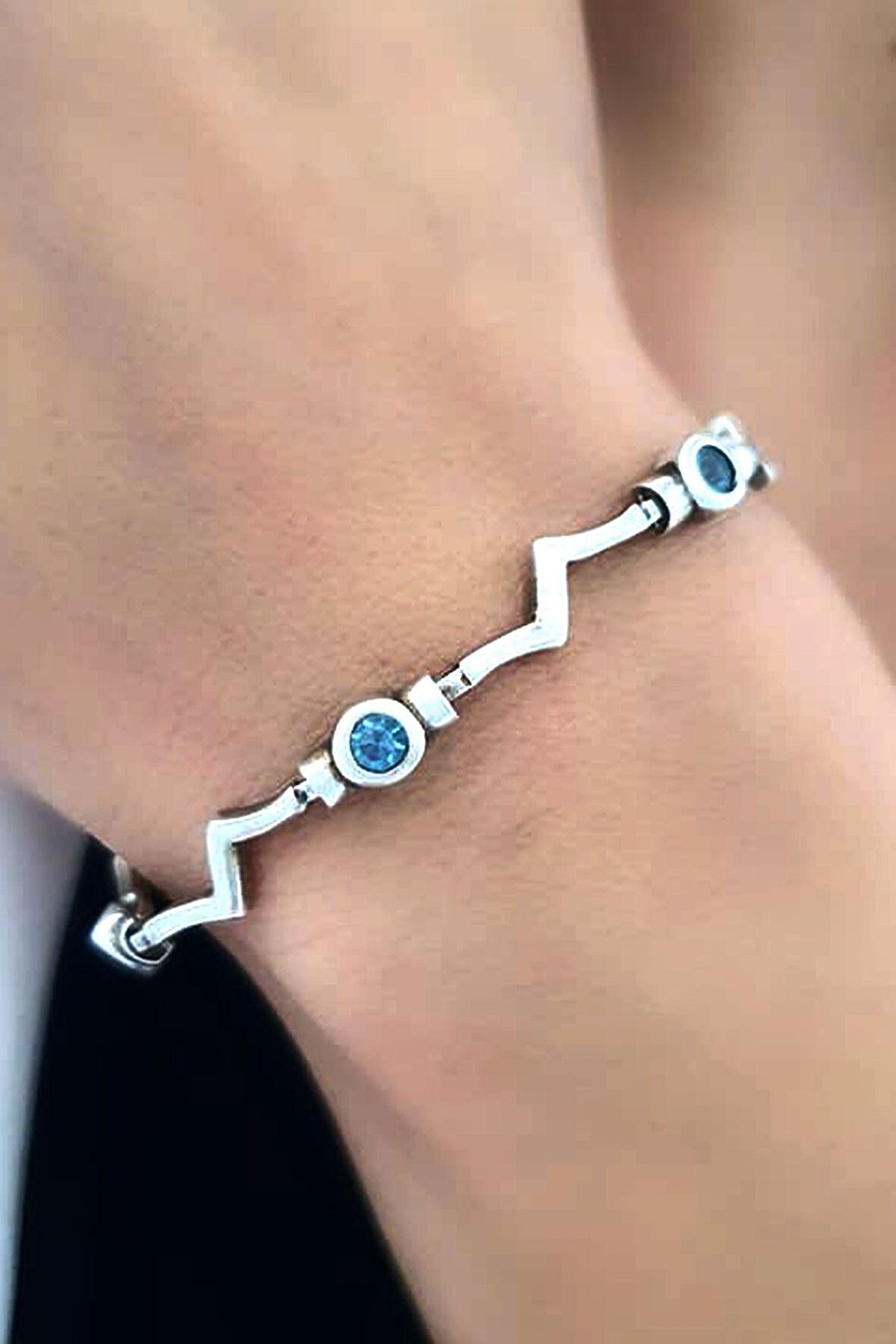 Aquamarin taşlı gümüş su yolu bileklik 