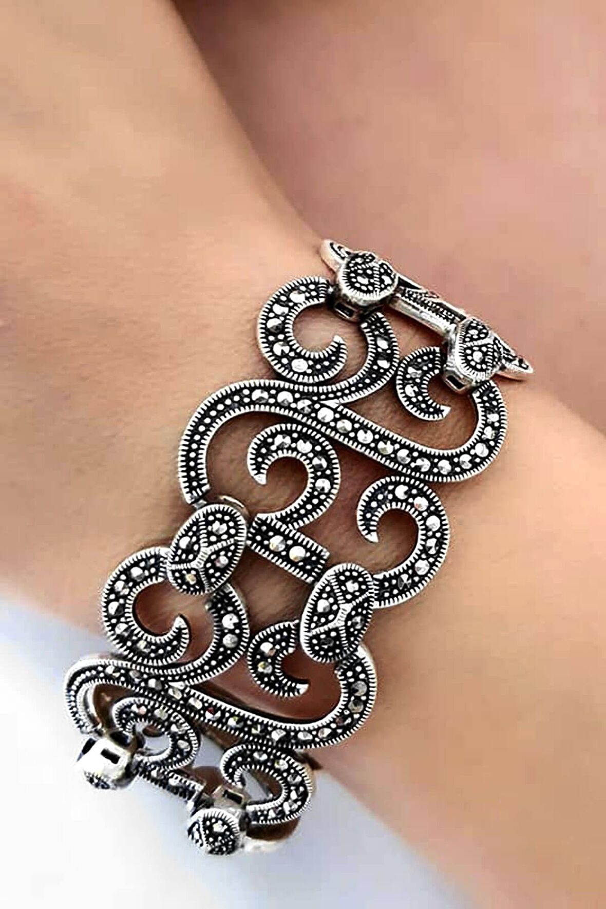 Markazit taşlı gümüş bileklik