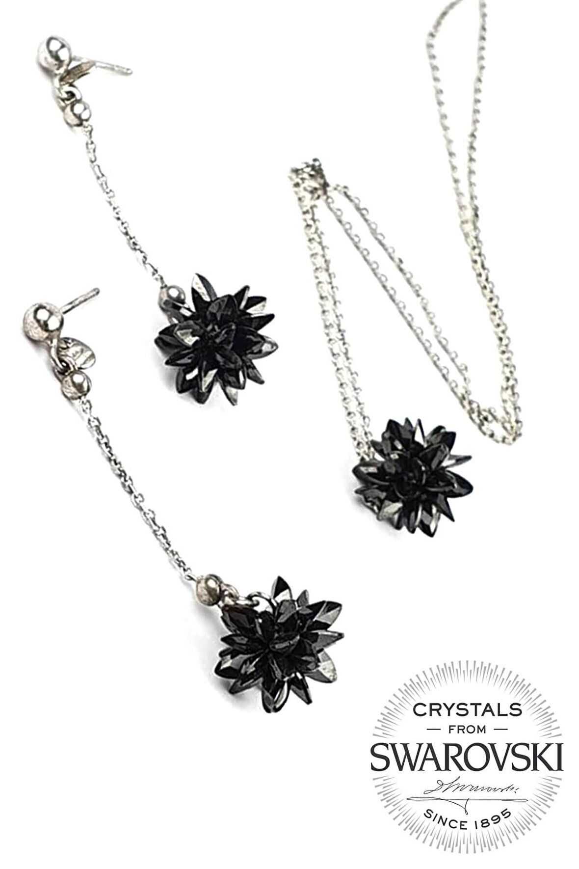 swarovski taşlı gümüş takı seti
