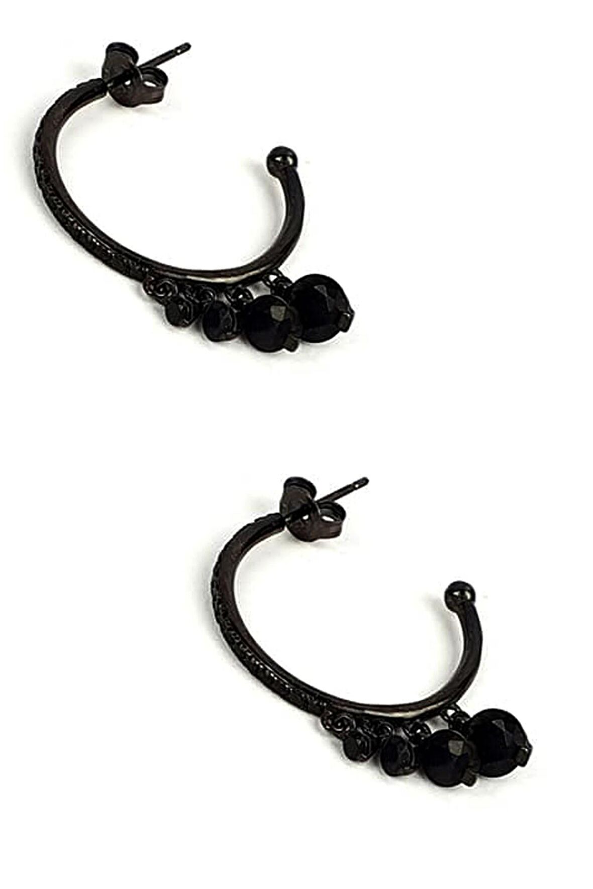 italyan tasarımı oniks taşlı siyah rodajli gümüş halka cift küpe