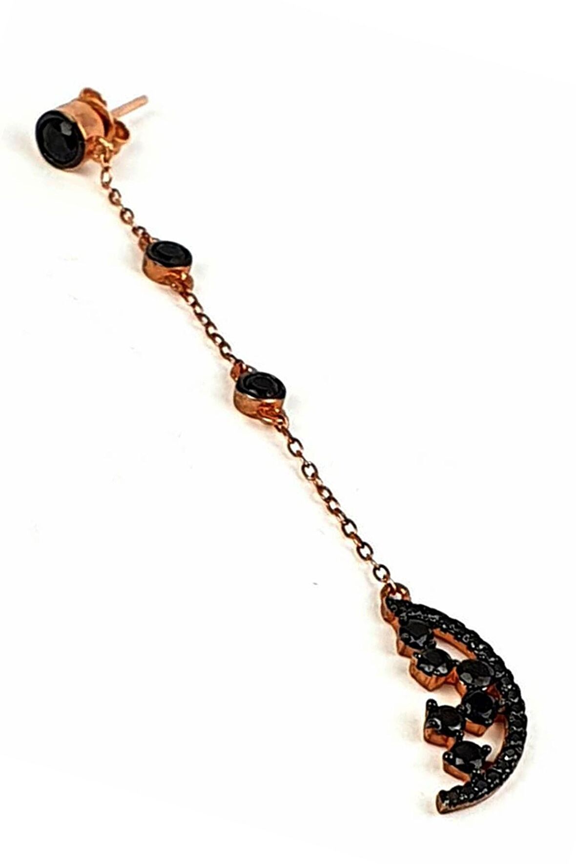 Oniks taşlı gümüş sallantili uzun tek küpe 8cm