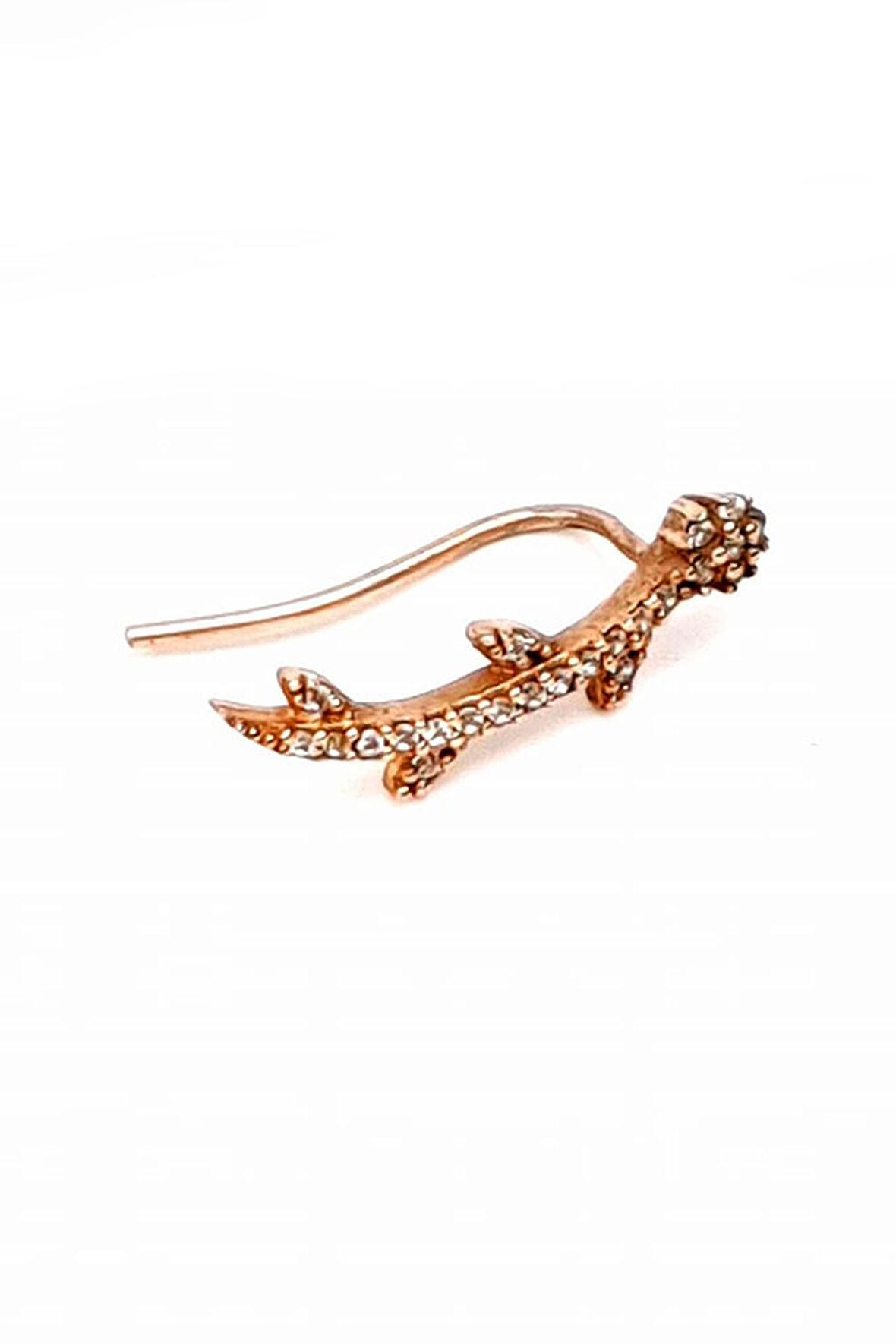 Pırlanta ışıltısında zirkon taşlı gümüş rose tek earcuff küpe