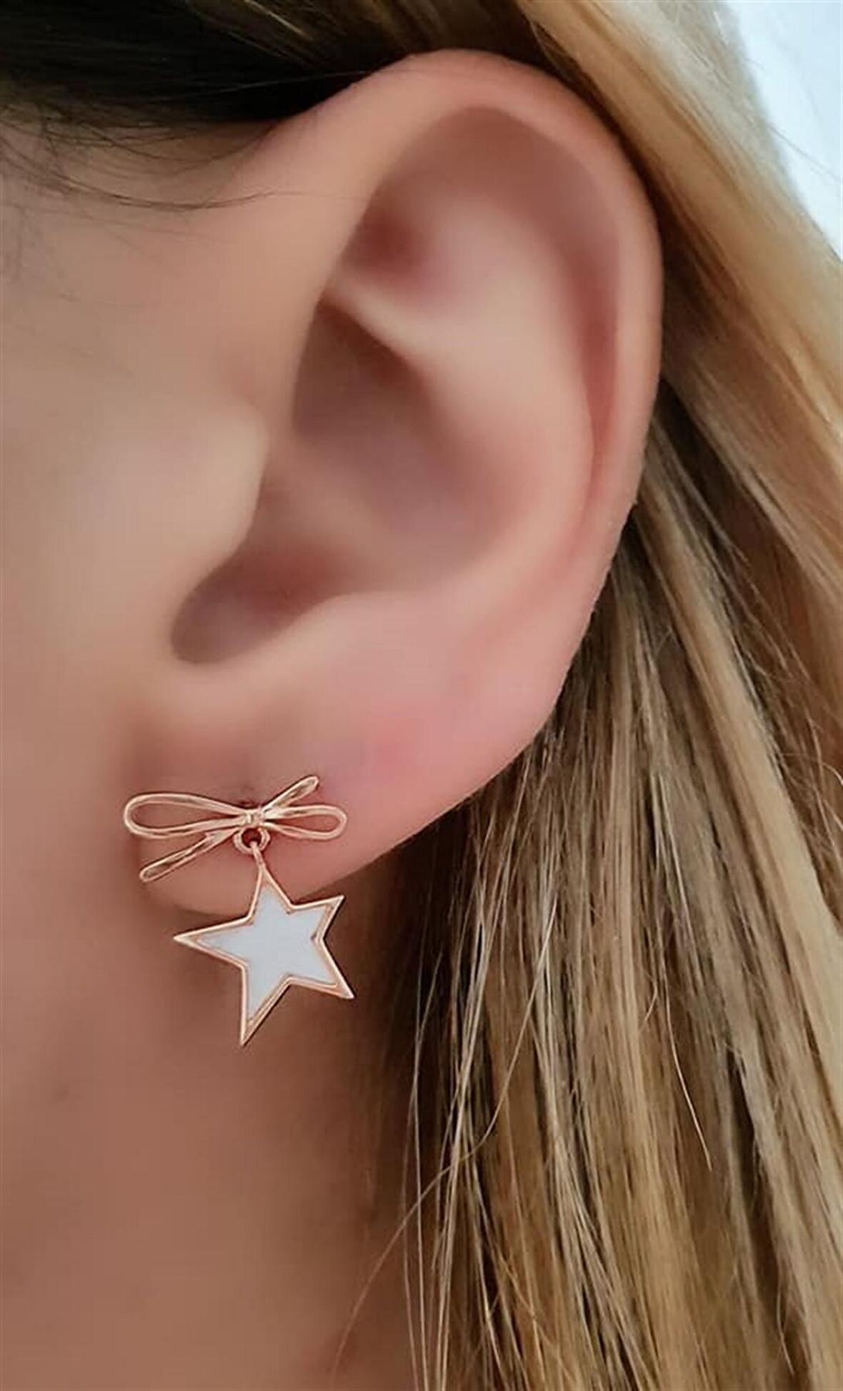 İtalyan tasarımı sedef taşlı gümüş rose yıldız küpe