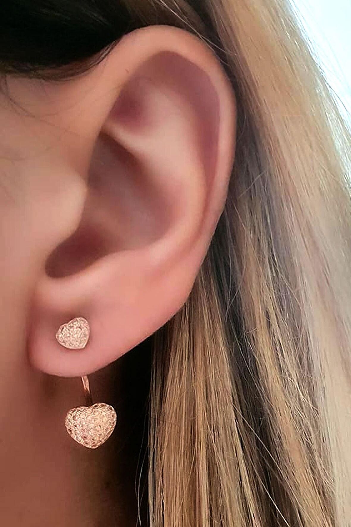 Şampanya rengi sitrin taşlı gümüş rose earcuff cift küpe