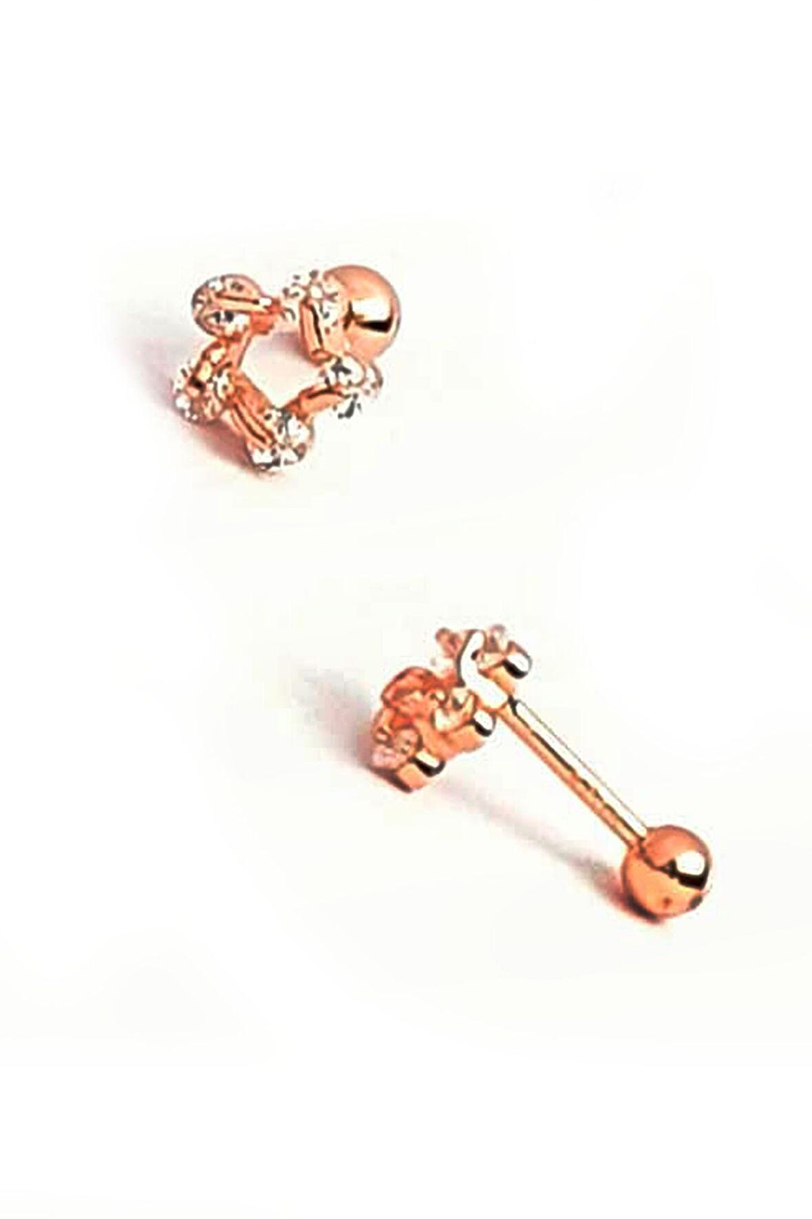 Pırlanta ışıltısında zirkon taşlı 925 ayar  gümüş rose tragus kıkırdak piercing 