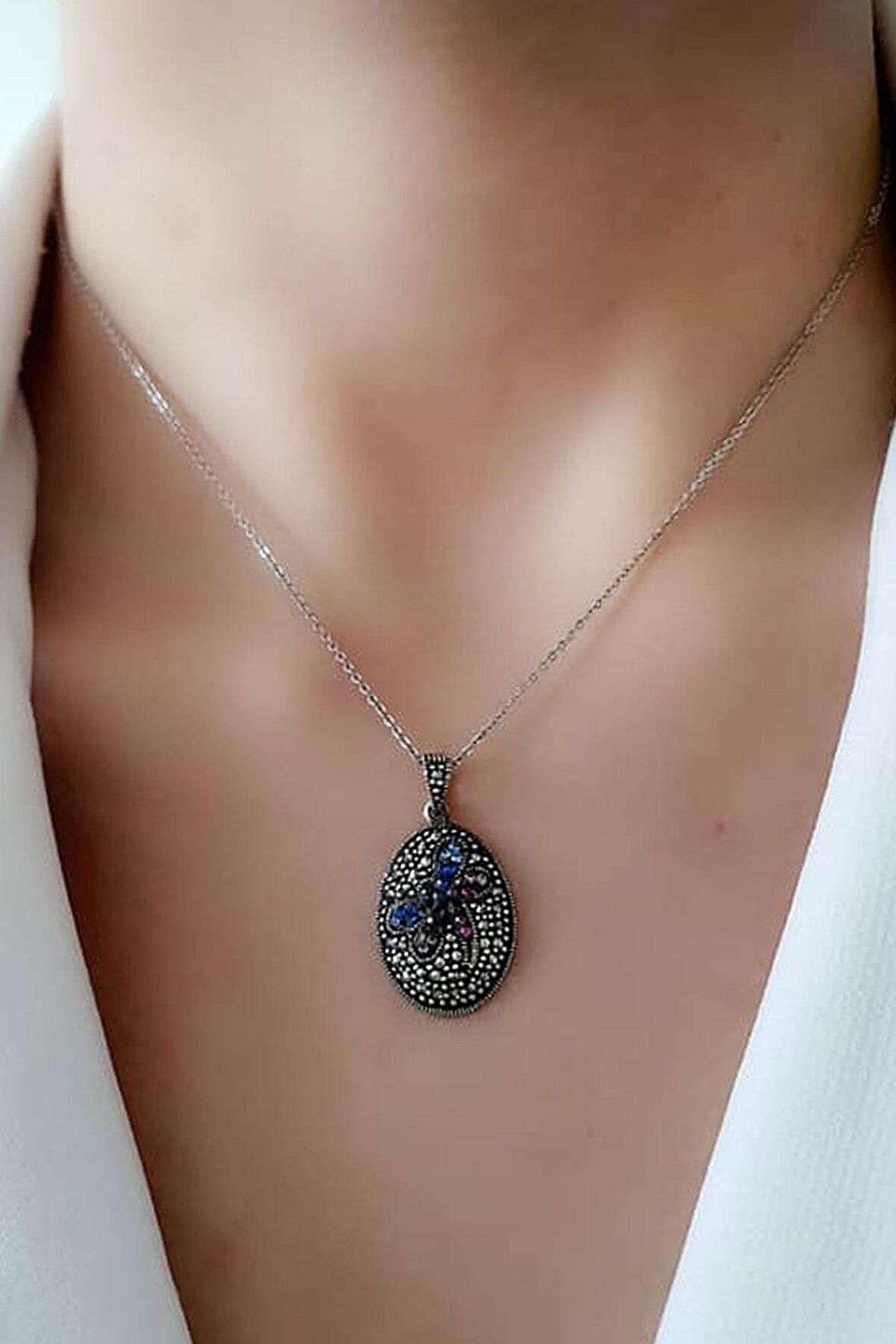 Markazit taşlı gümüş yusufçuk kolye