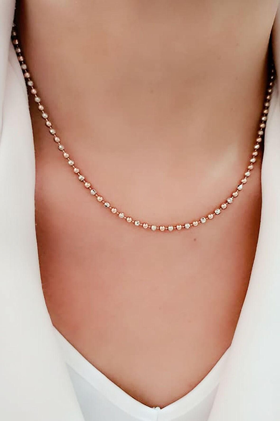 İtalyan tasarımı rose beyaz cift renkli gümüş zincir kolye