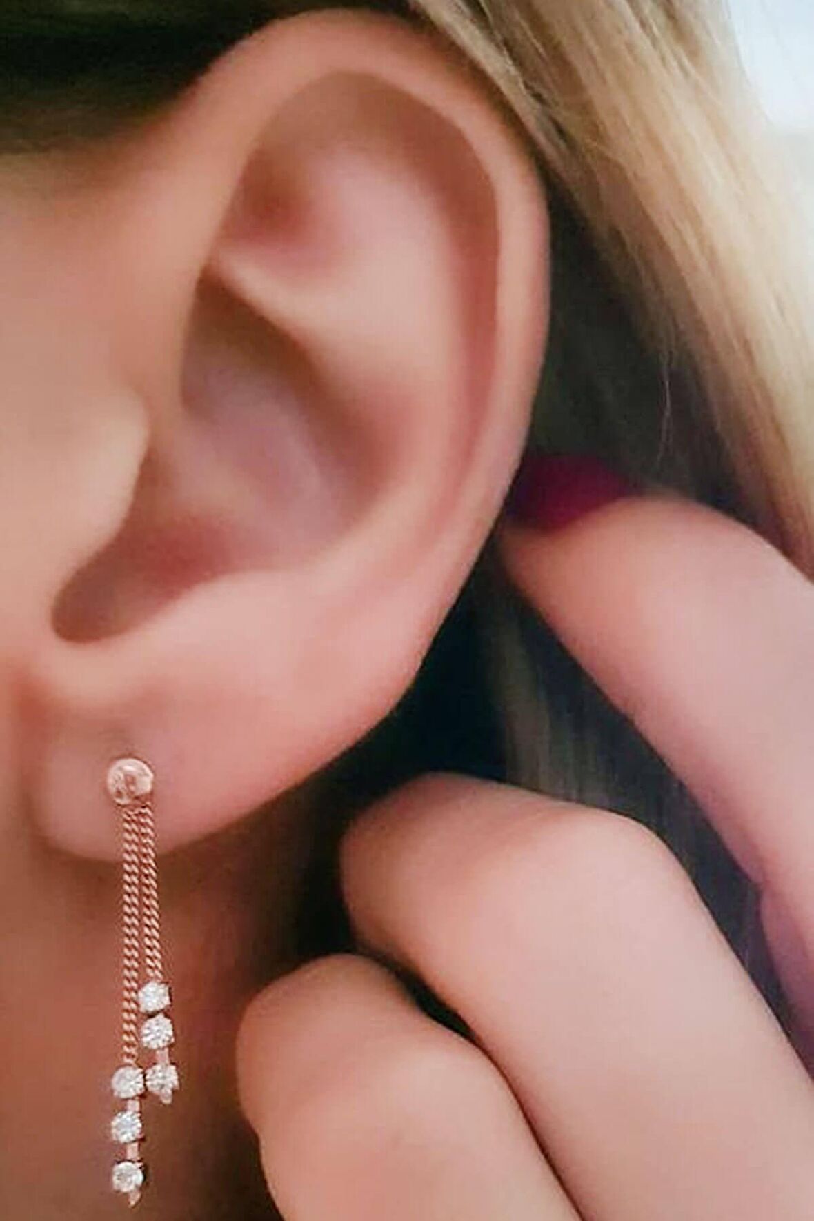 Swarovski taşlı italyan 925 ayar gümüş rose sallantılı cift küpe