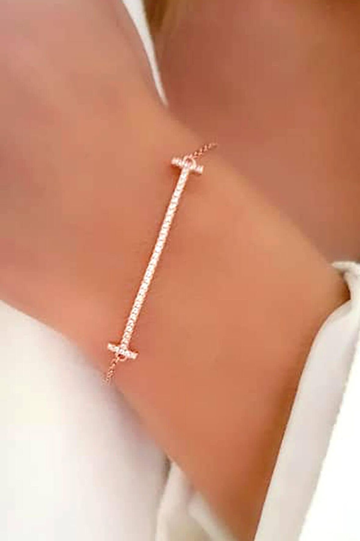 Zirkon taşlı gümüş rose bileklik 