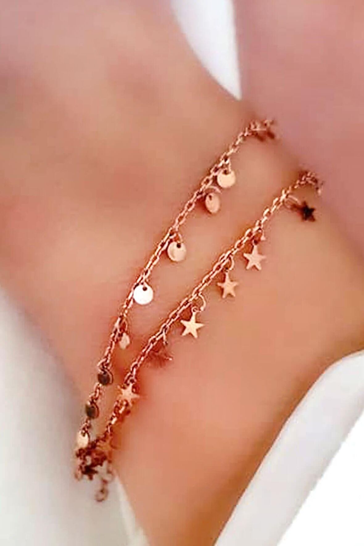 İtalyan tasarımı cift zincirli gümüş rose bileklik 