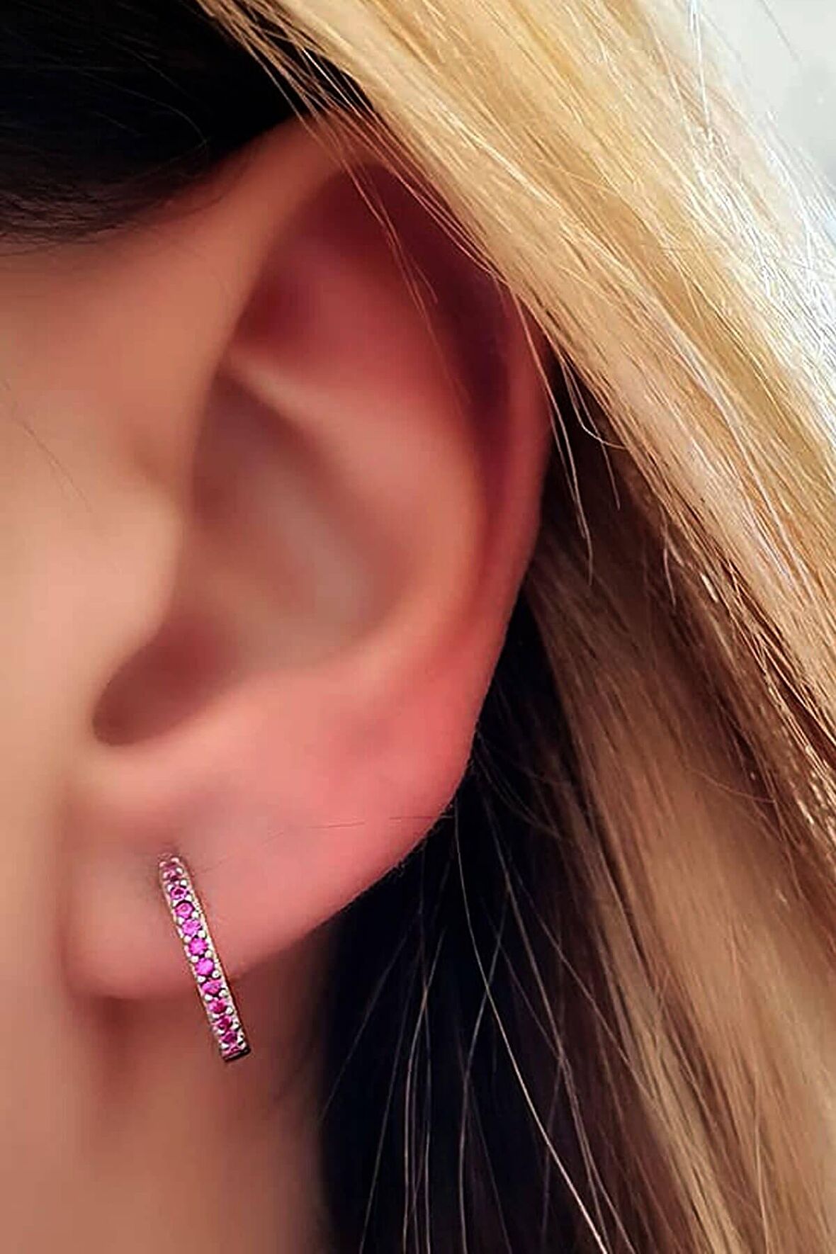 pembe zirkon taşlı gümüş halka küpe 1.5 cm