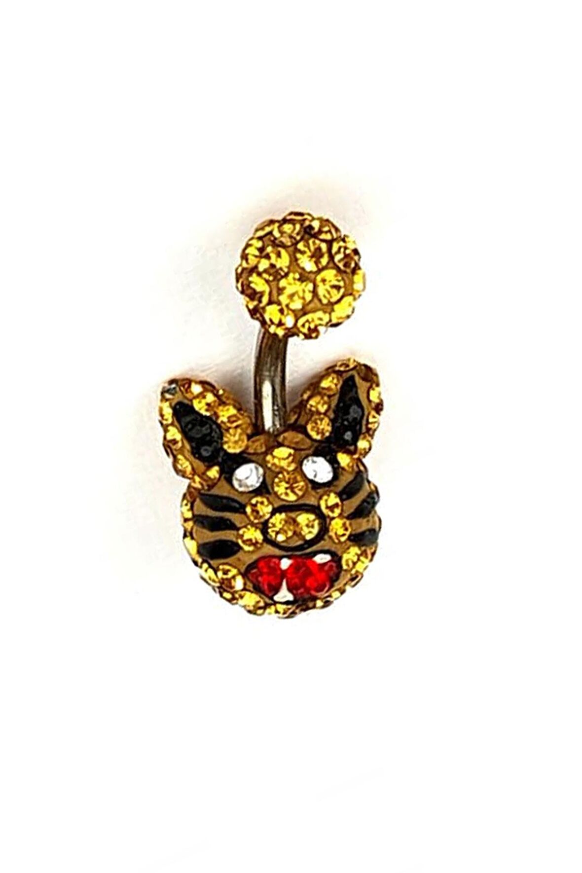 Kedi figürlü swarovski taşlı 316L anti alerjik cerrahi celik göbek piercing 