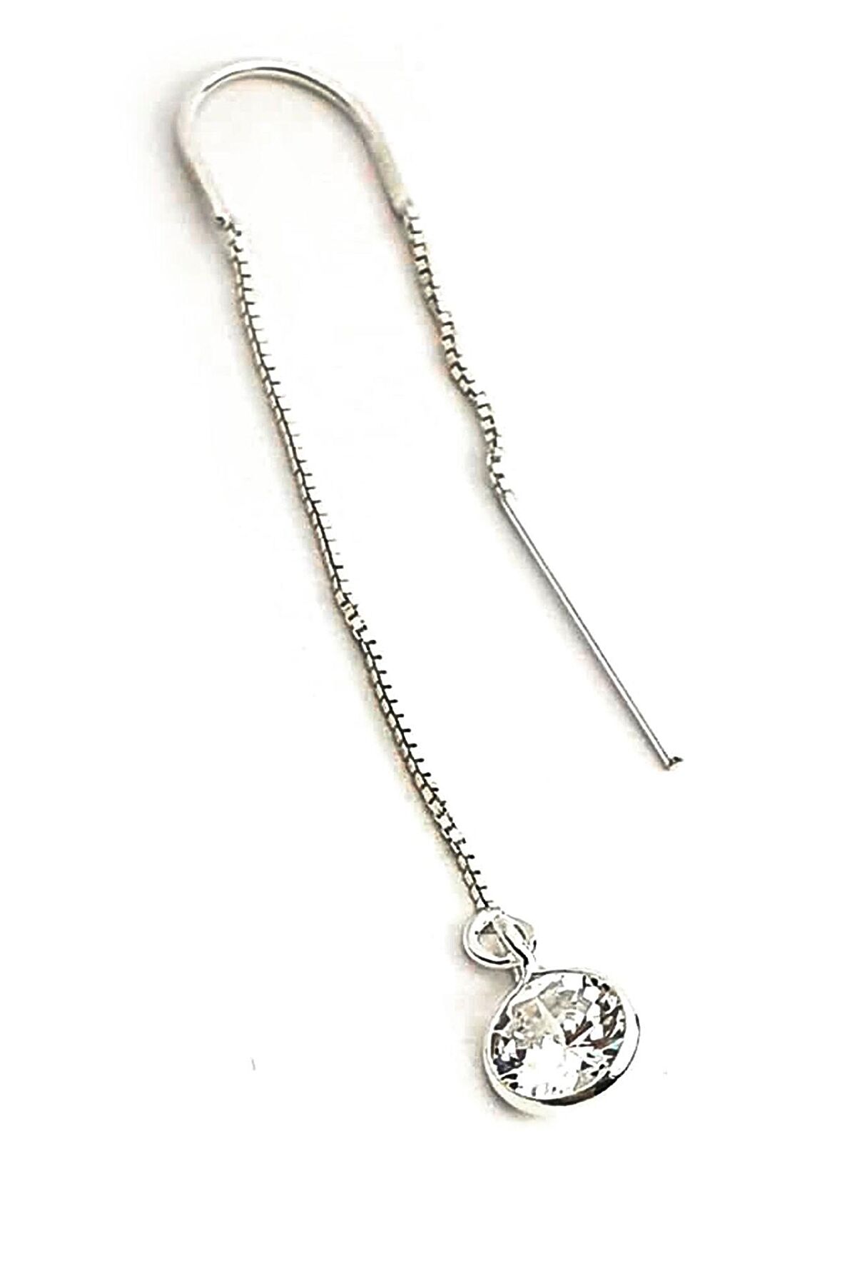 Zirkon taş detaylı gümüş modern zincir tek küpe 