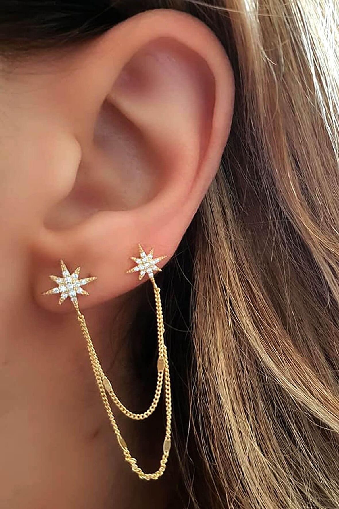 Zirkon taşlı Kutup yıldızı Gümüş Küpe