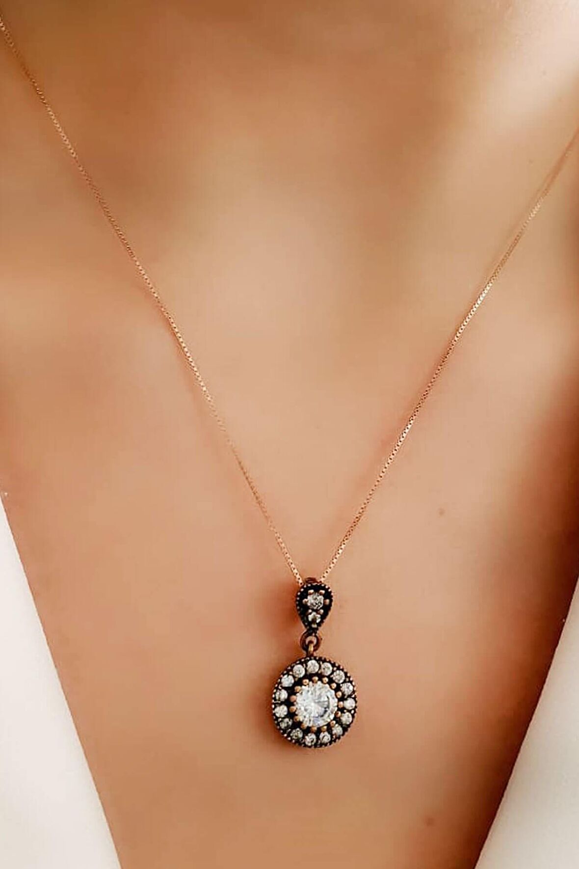 tasarım gümüş rose otantik kolye