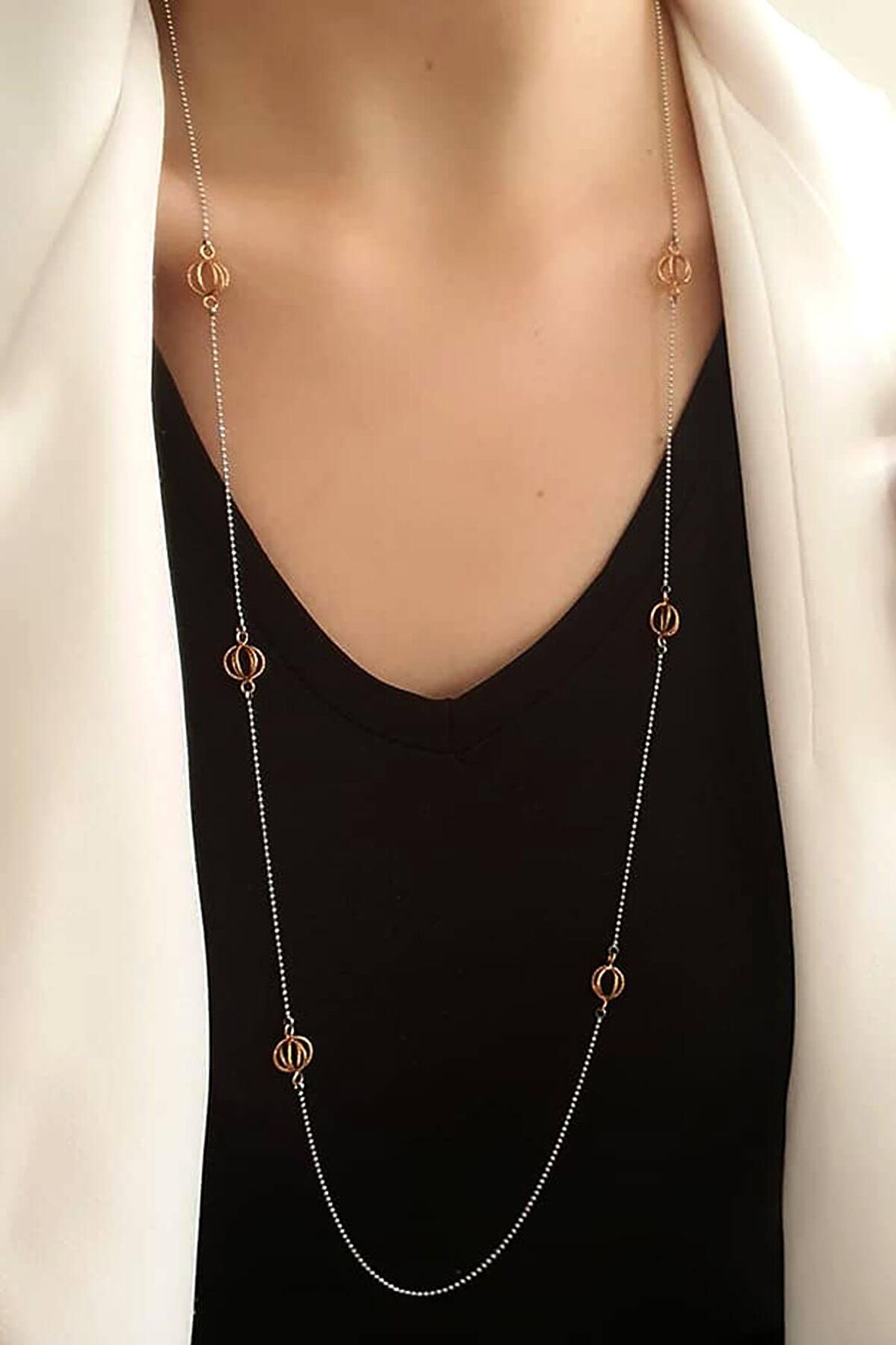 İtalyan tasarımı gümüş trend uzun zincir kolye