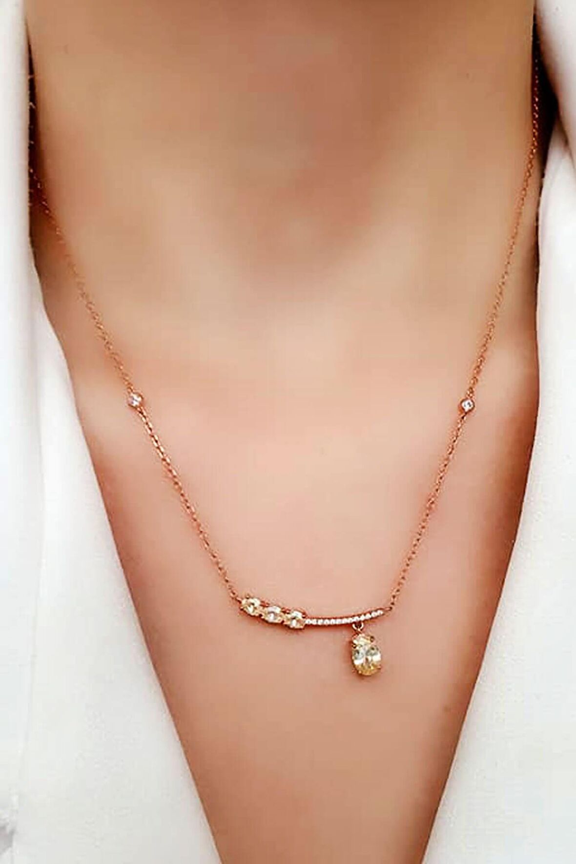 Sitrin taşlı gümüş rose şık kolye 