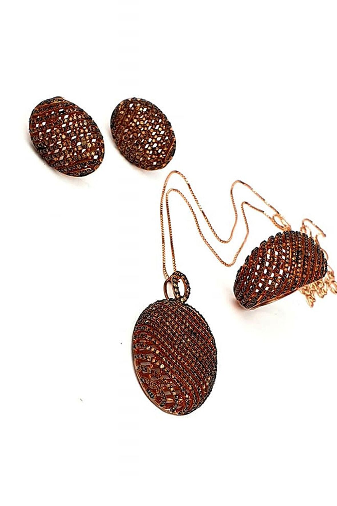 Granat taşlı gümüş rose lüks takı seti 