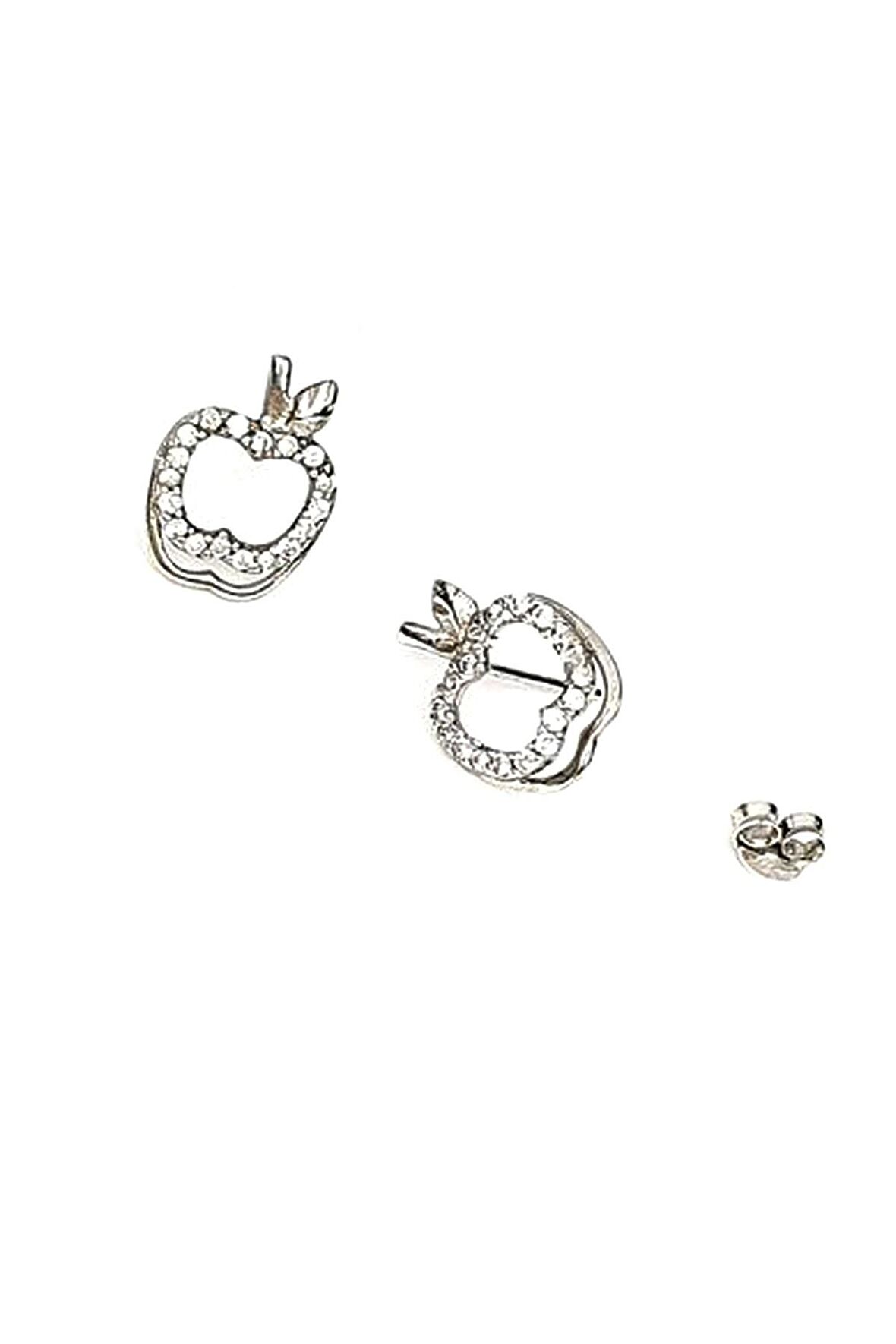 Elma figürlü zirkon taş detaylı gümüş küpe 