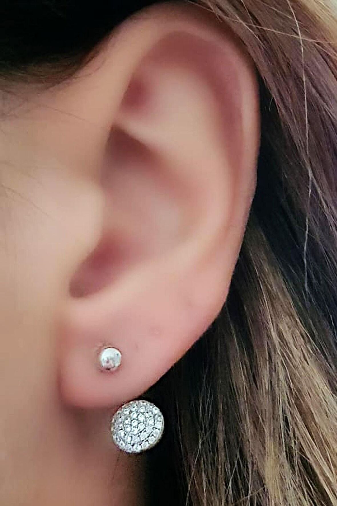 Zirkon taşlı gümüş earcuff cift küpe