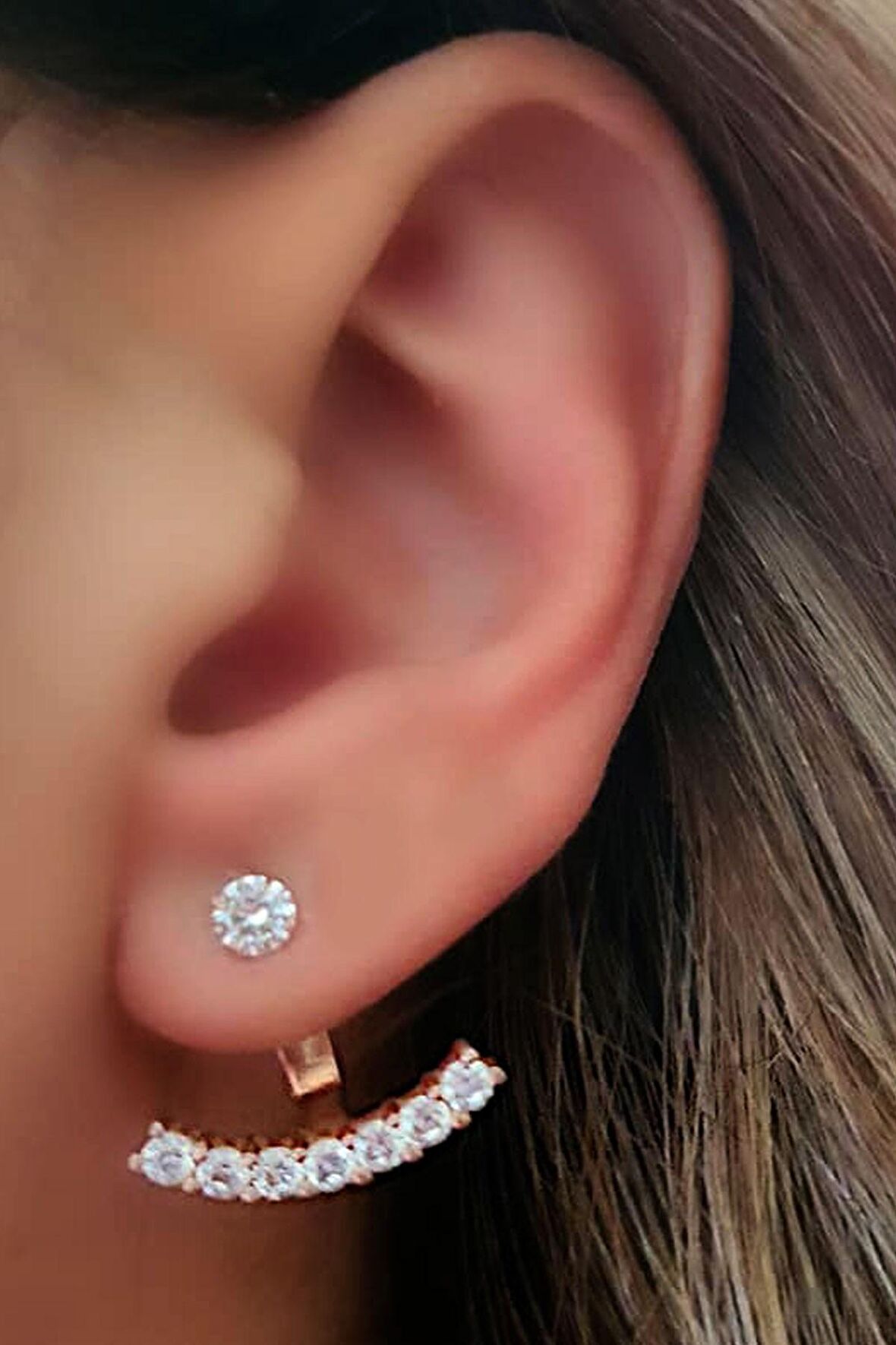 Zirkon taşlı gümüş rose cift earcuff kupe 