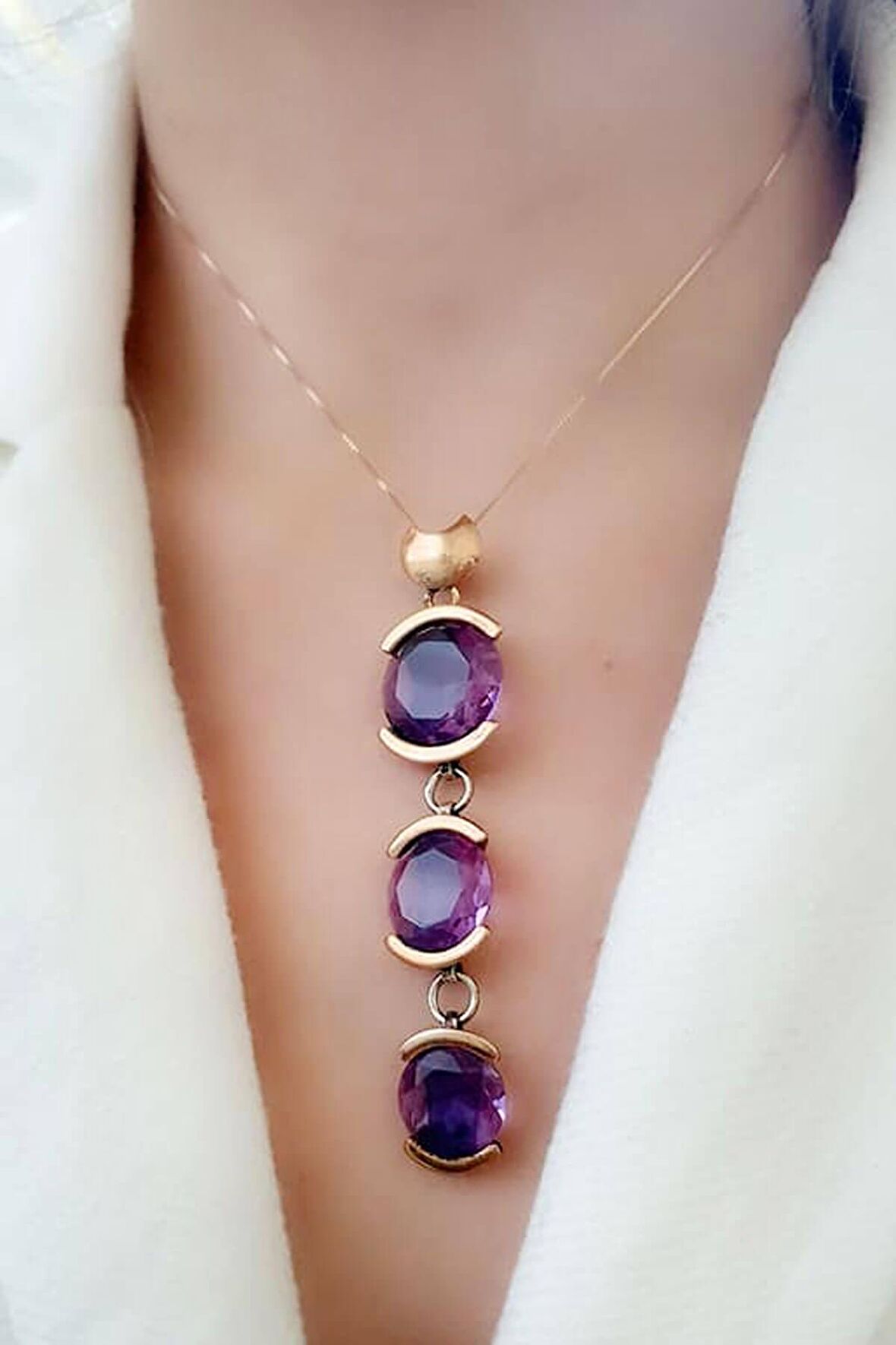 Ametist taşlı gümüş kolye