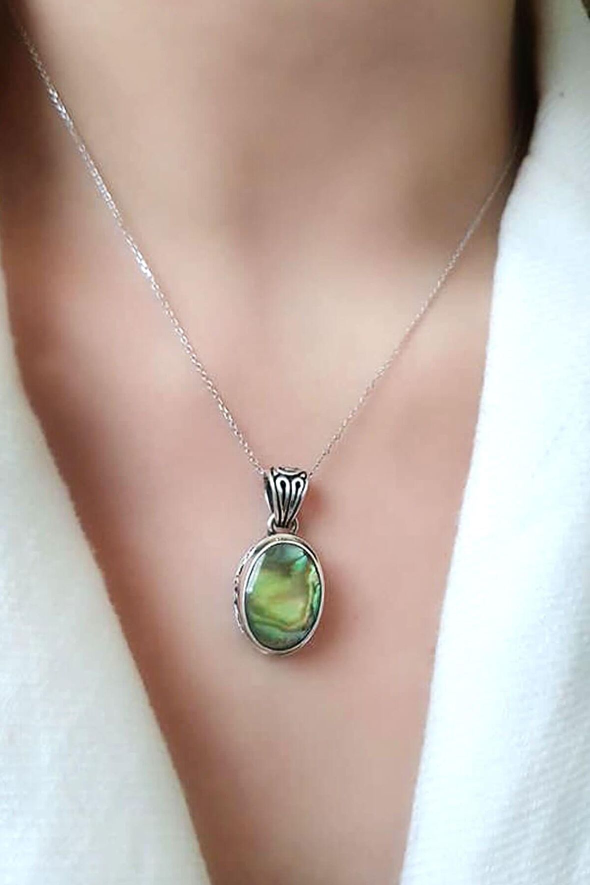 Okyanus sedefi gümüş tasarım kolye