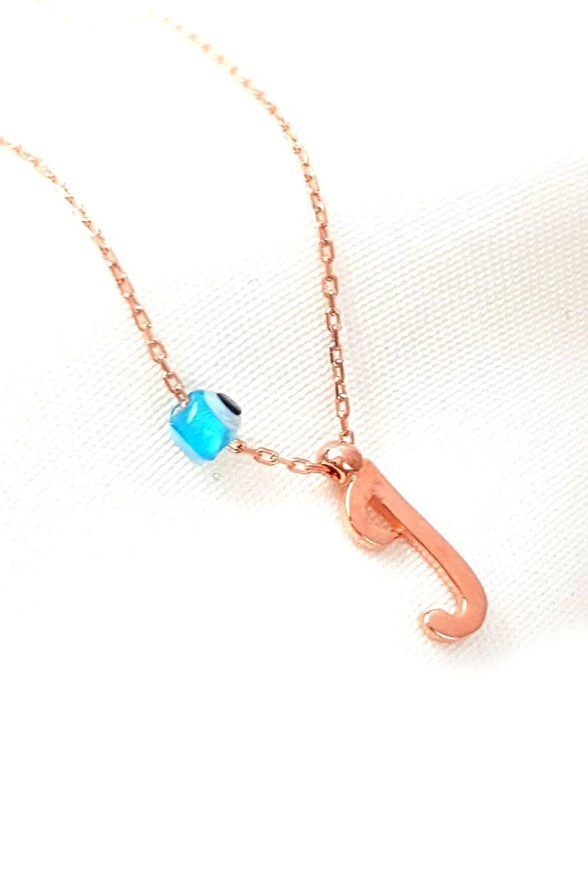 Nazar boncuklu J harfi gümüş rose kolye