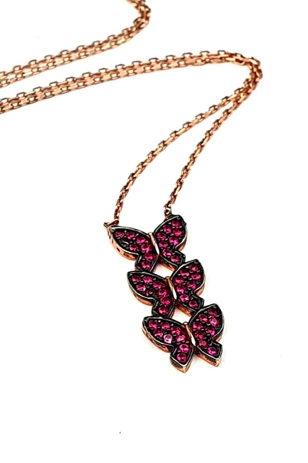 Pembe zirkon taşlı gümüş rose kolye