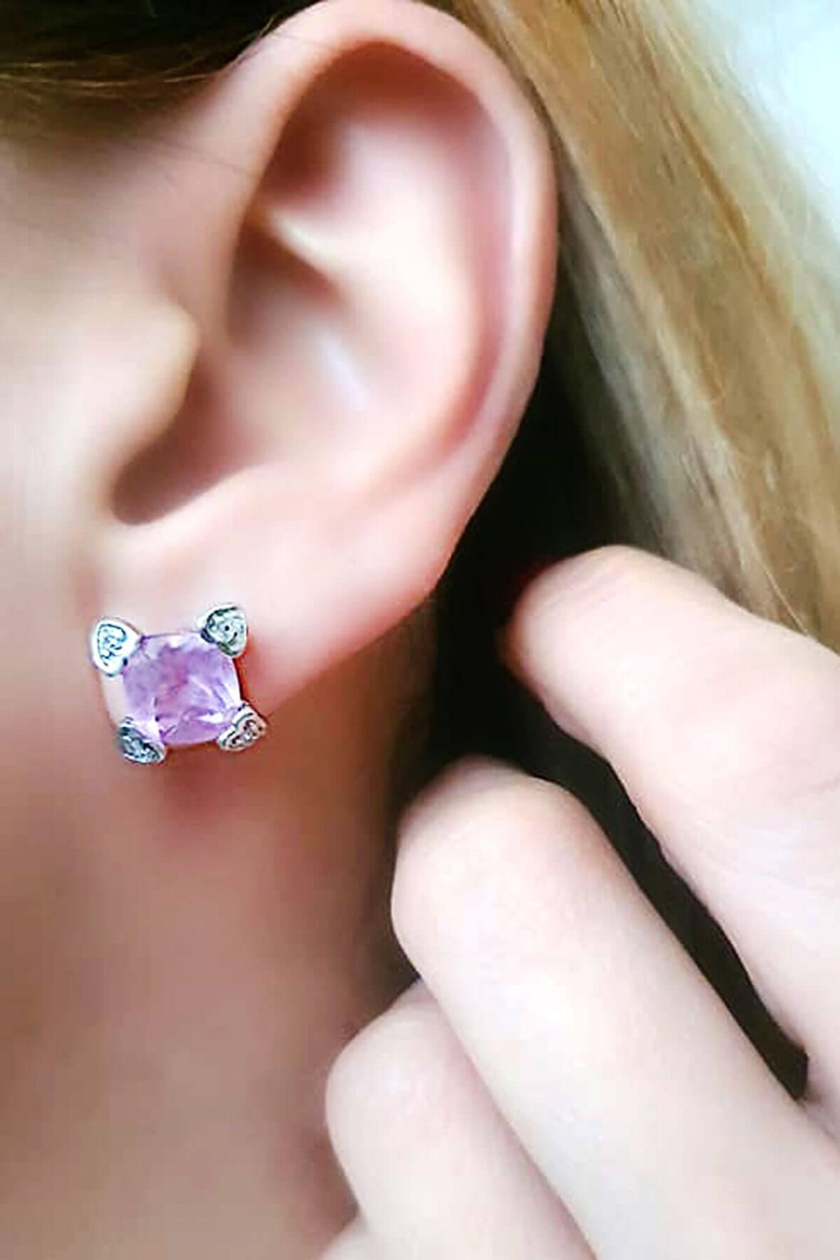 Pembe zirkon taşlı gümüş lüks küpe