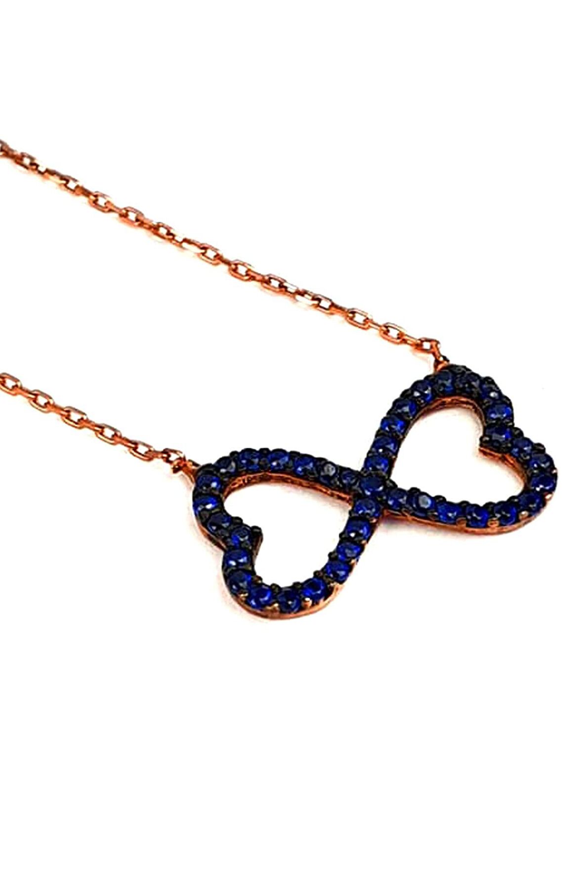 Lacivert zirkon taşlı gümüş rose sonsuzluk kolye