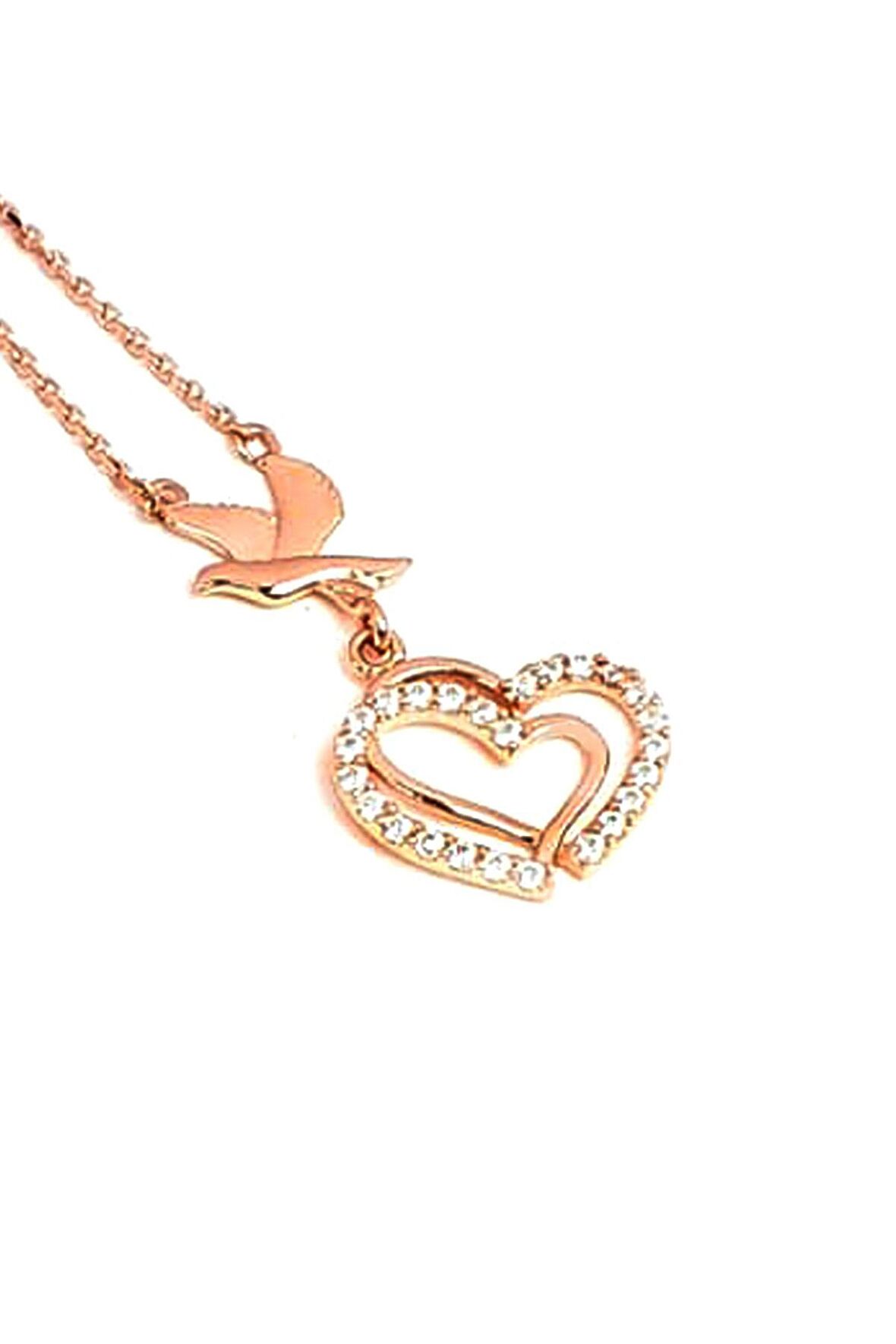 Sky diamond taşlı  gümüş  rose kalp taşıyan kumru aşk kolyesi