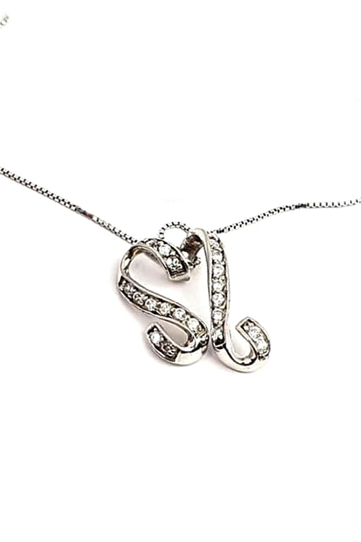 Zirkon taş detaylı gümüş kalp kolye