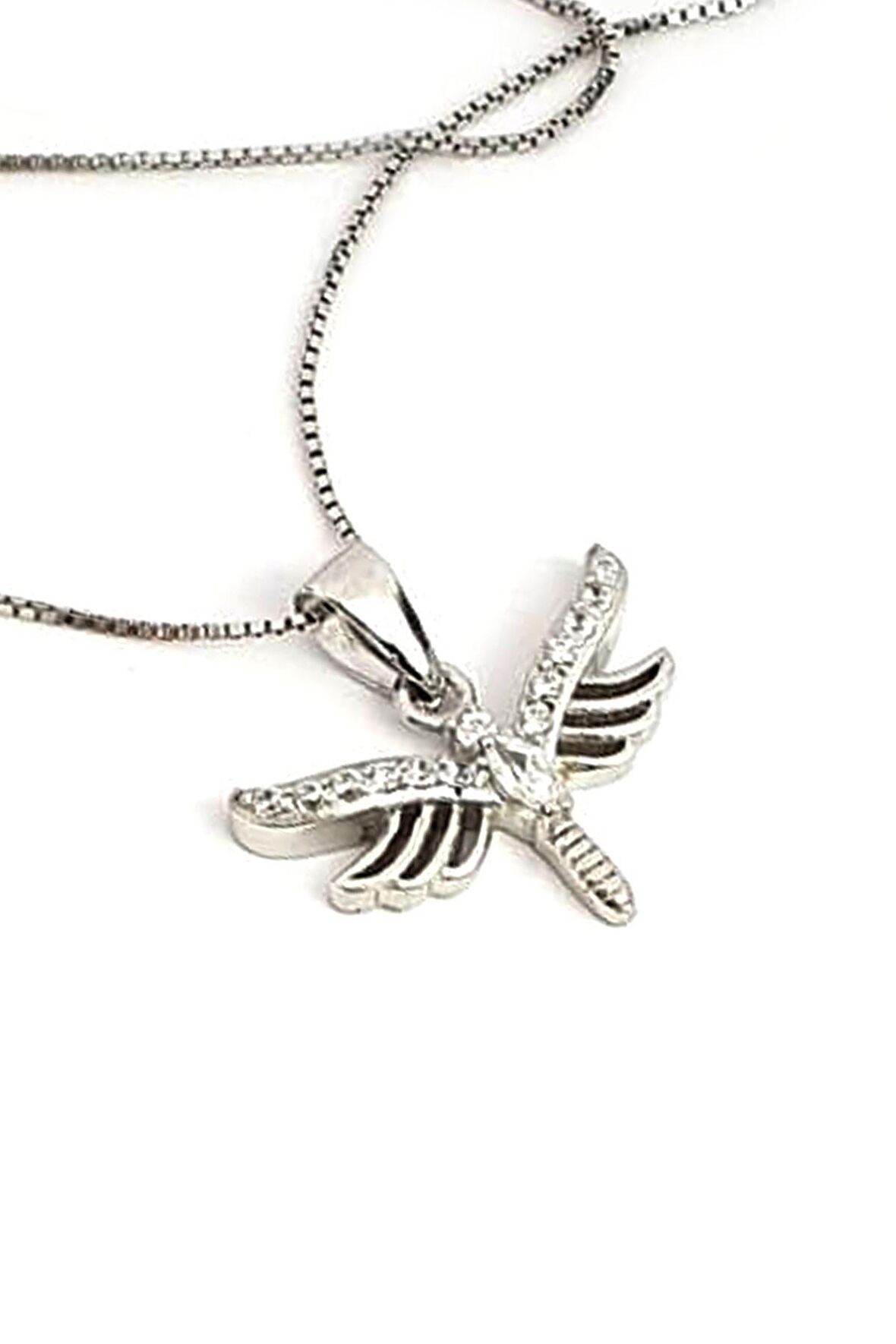 Minimal zirkon taşlı gümüş modern yusufçuk kolye