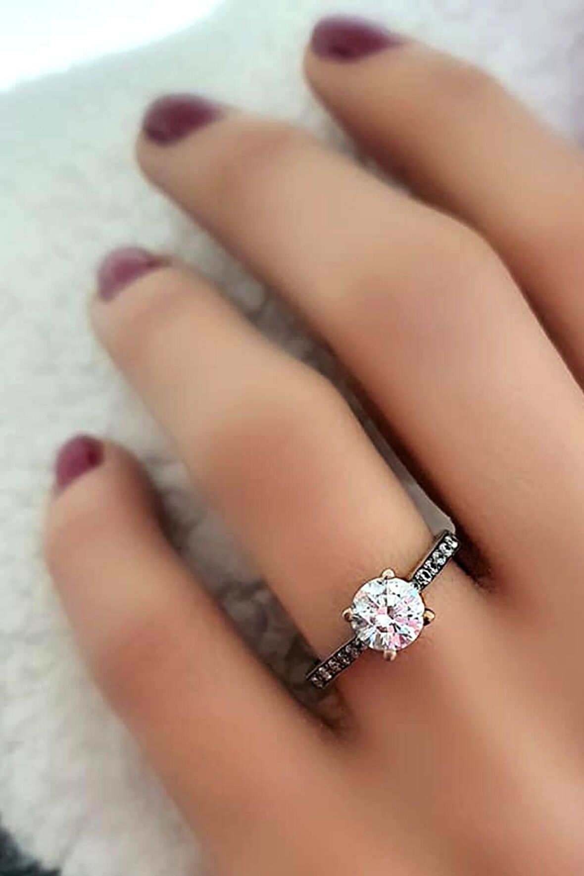 rose tırnak detaylı gümüş tek taş yüzük 