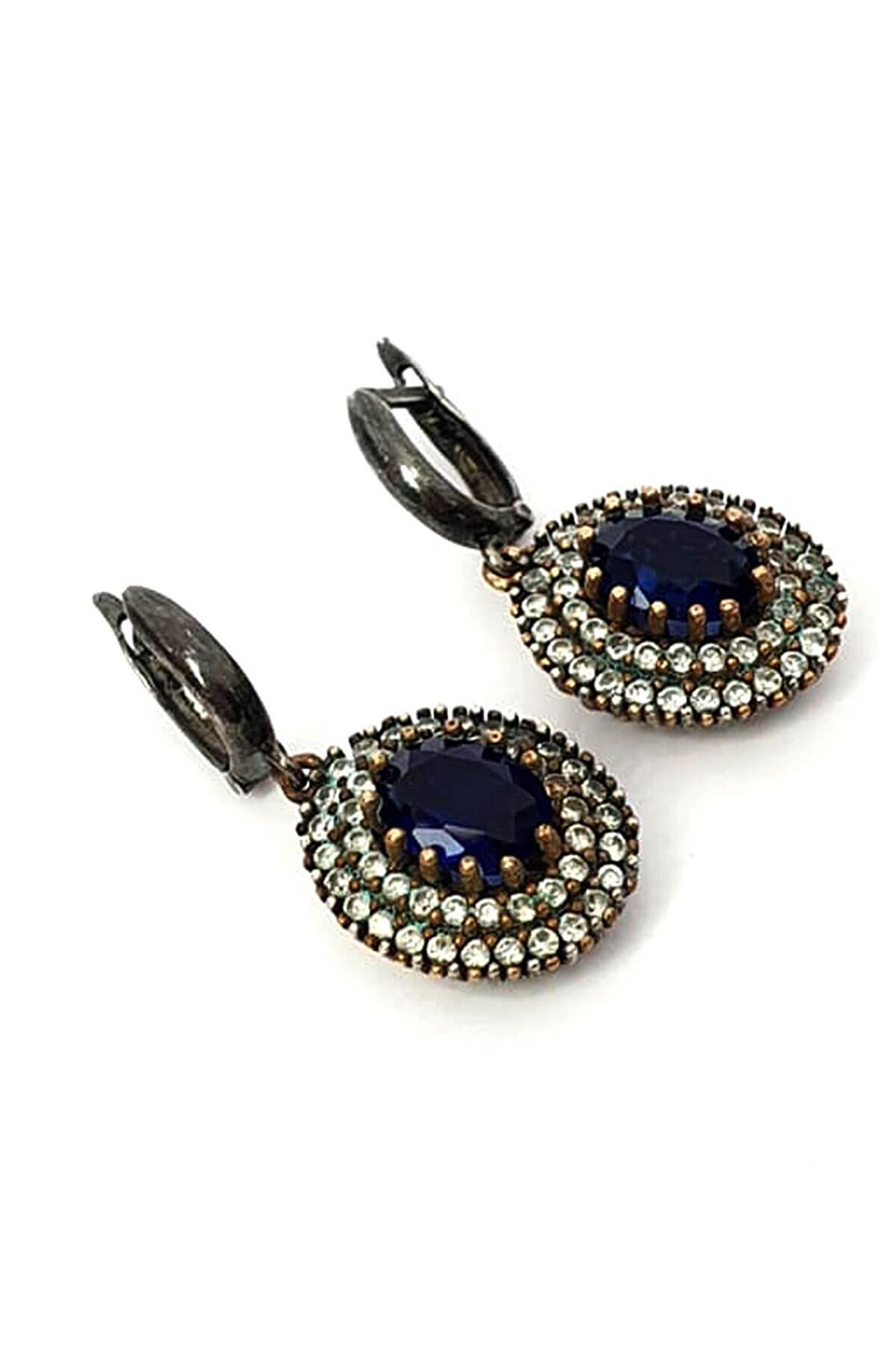 Lacivert zirkon taşlı gümüş otantik küpe