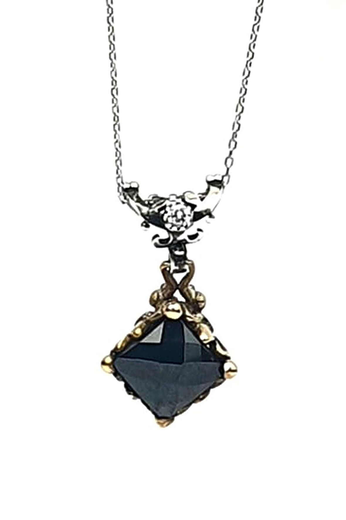 Oniks taşlı gümüş otantik kolye 