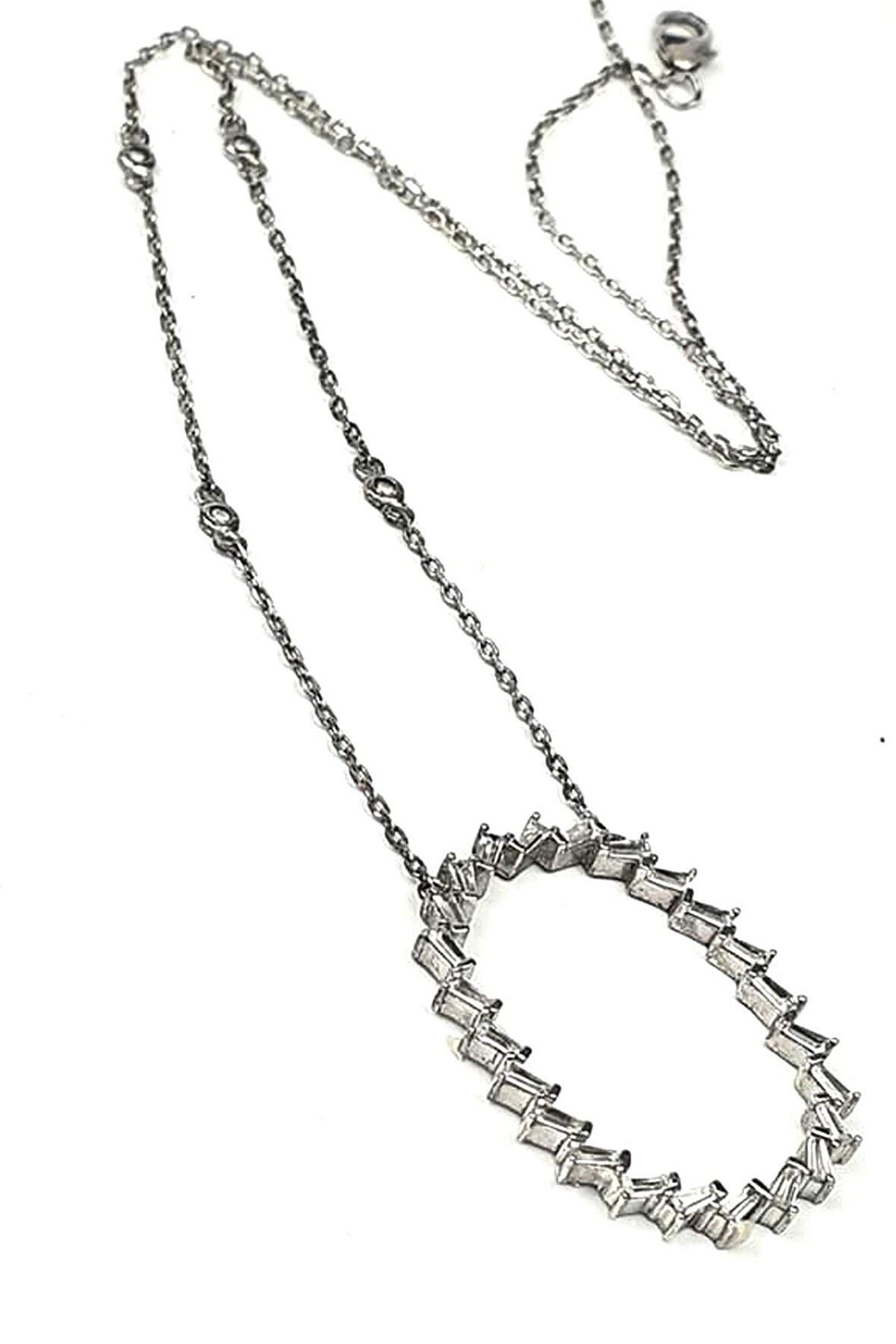 Baget taşlı zinciri zirkon taş detaylı gümüş kolye