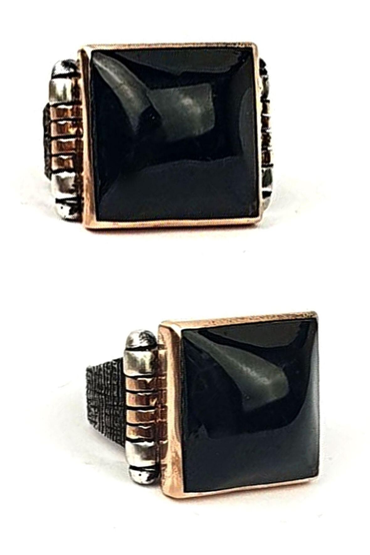 kehribar taşlı gümüş el işi tasarım erkek yüzük