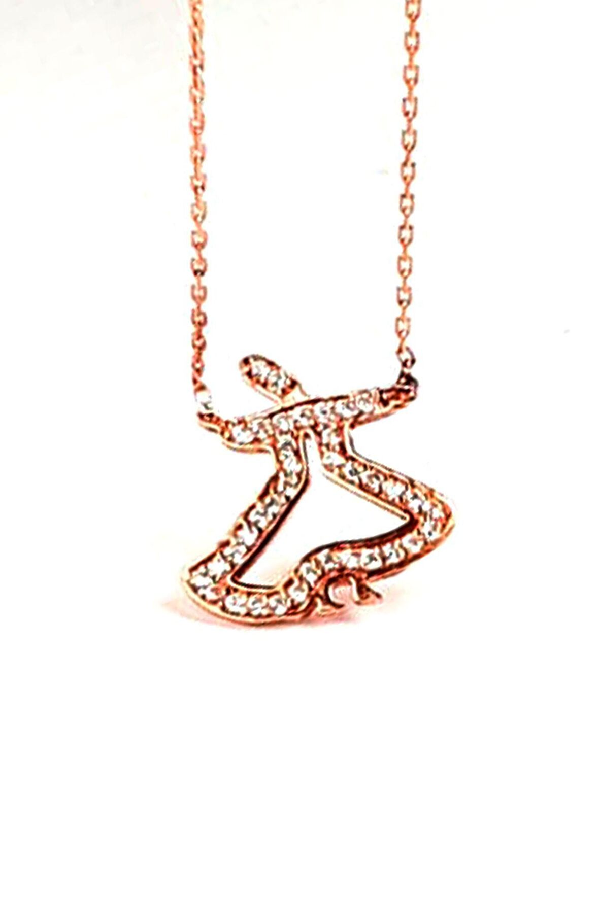 Zirkon taş detaylı gümüş rose Semazen figürlü kolye