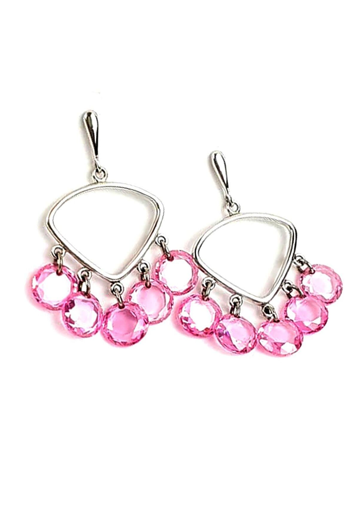 İtalyan tasarımı gümüş pembe zirkon taşlı trend küpe