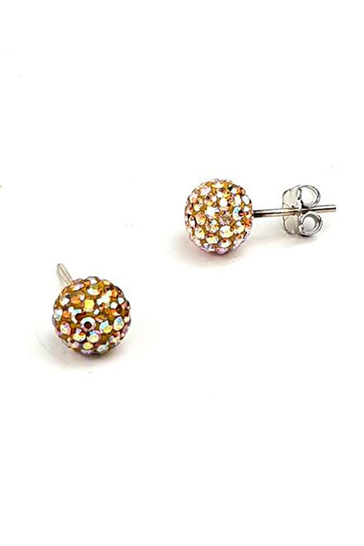 Şampanya rengi swarovski taşlı gümüş top küpe