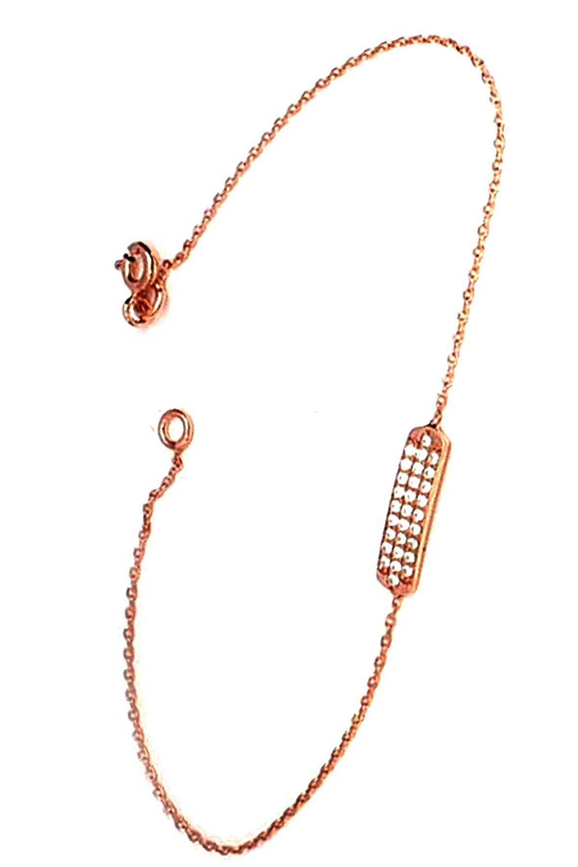 Zirkon taşlı gümüş rose minimal plaka bileklik 