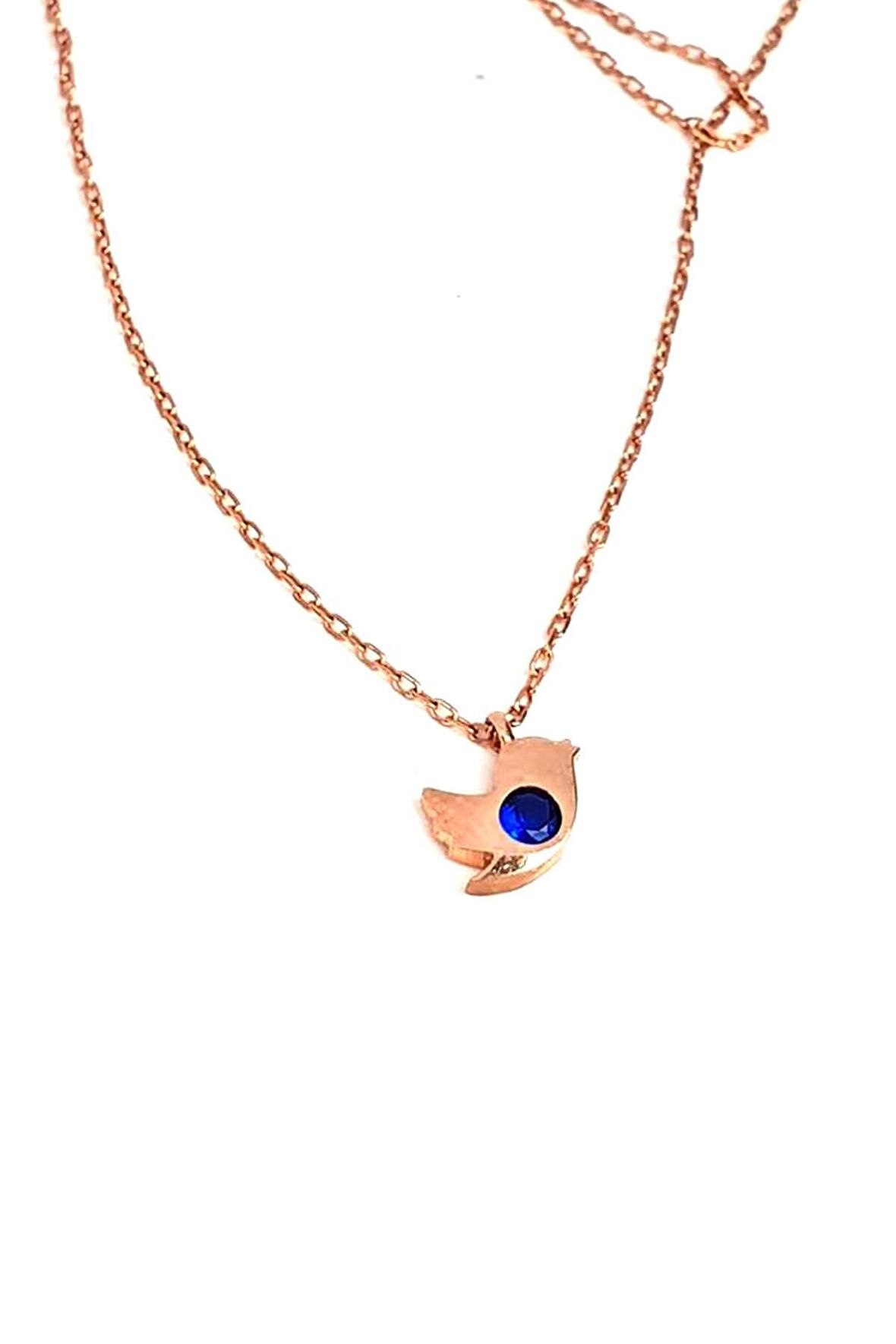 Lacivert zirkon taşlı gümüş rose kuş figürlü kolye