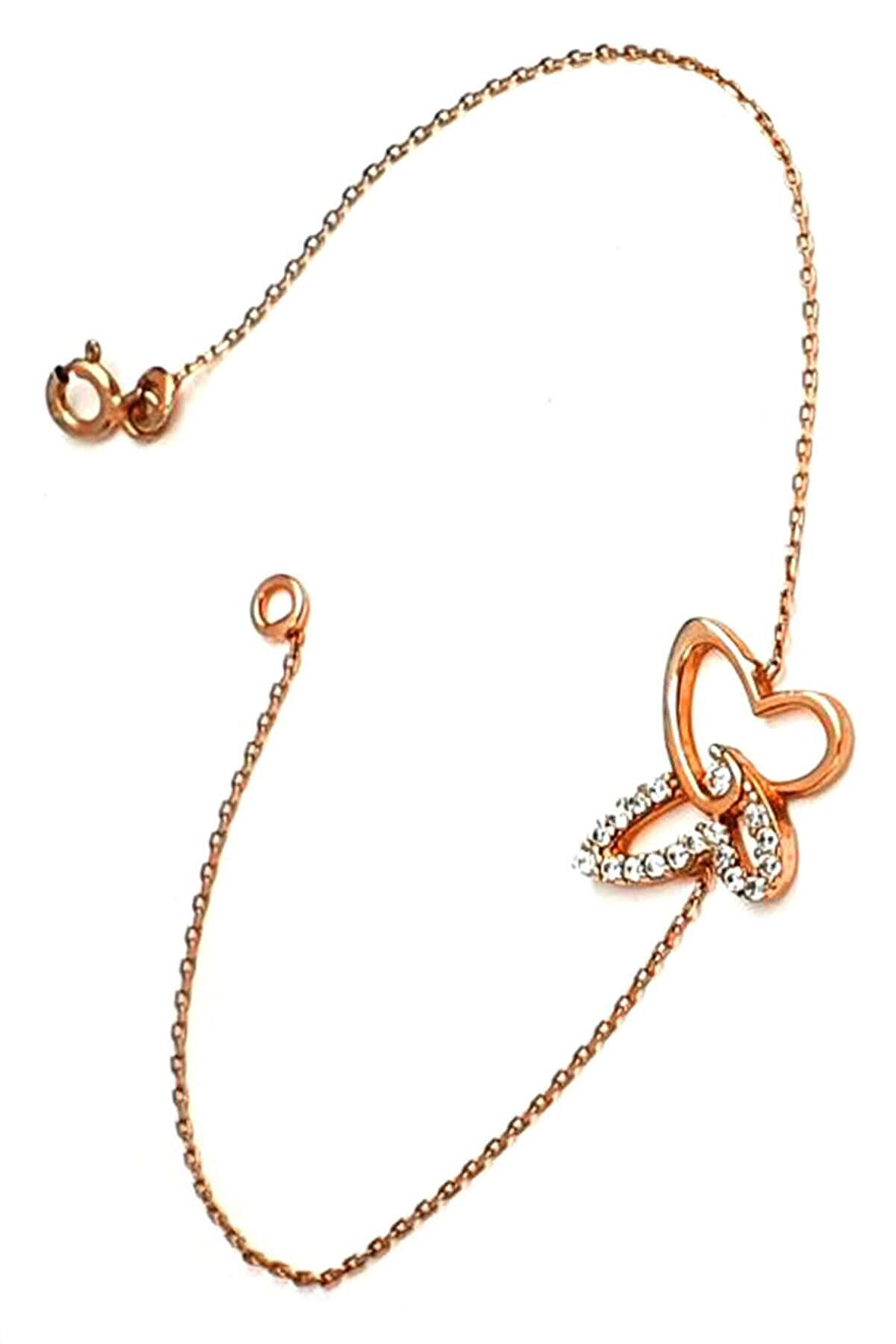 Kelebek figürlü zirkon taş detaylı gümüş rose bileklik