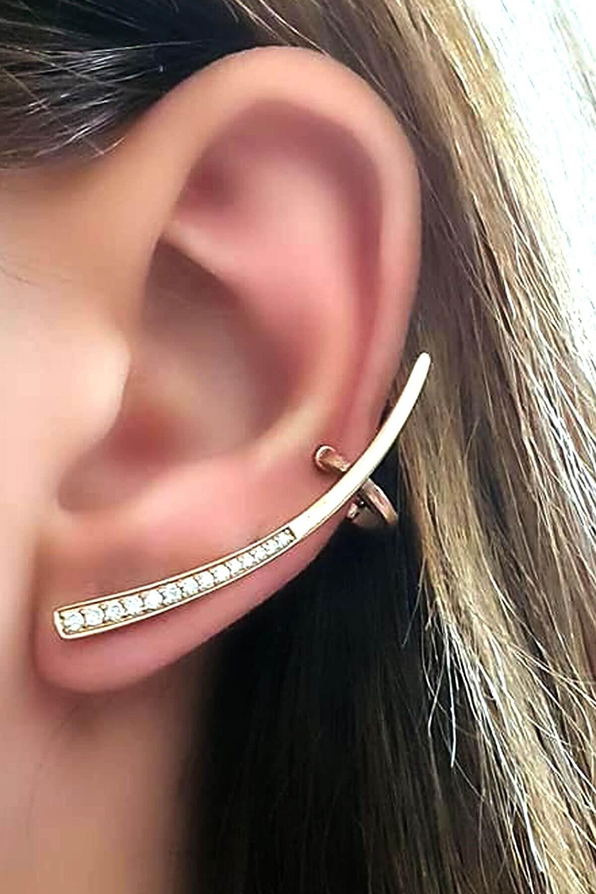 İtalyan tasarımı gümüş rose lüks tek earcuff küpe