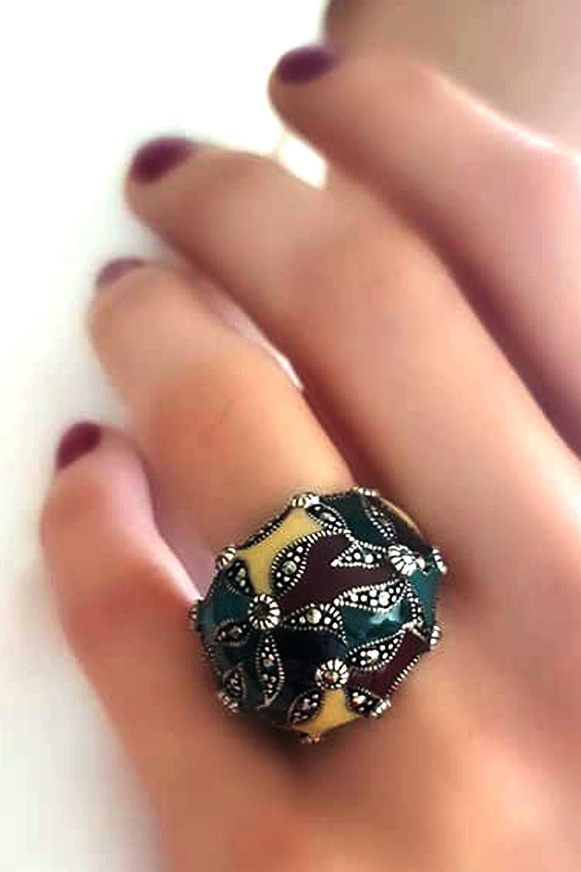 mine işçiliği markazit taş detaylı gümüş tasarım yüzük