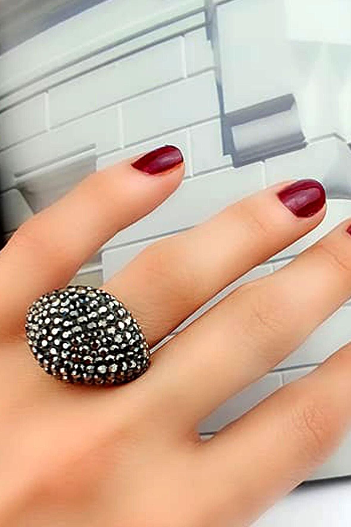 Swarovski taşlı gümüş bombeli yüzük