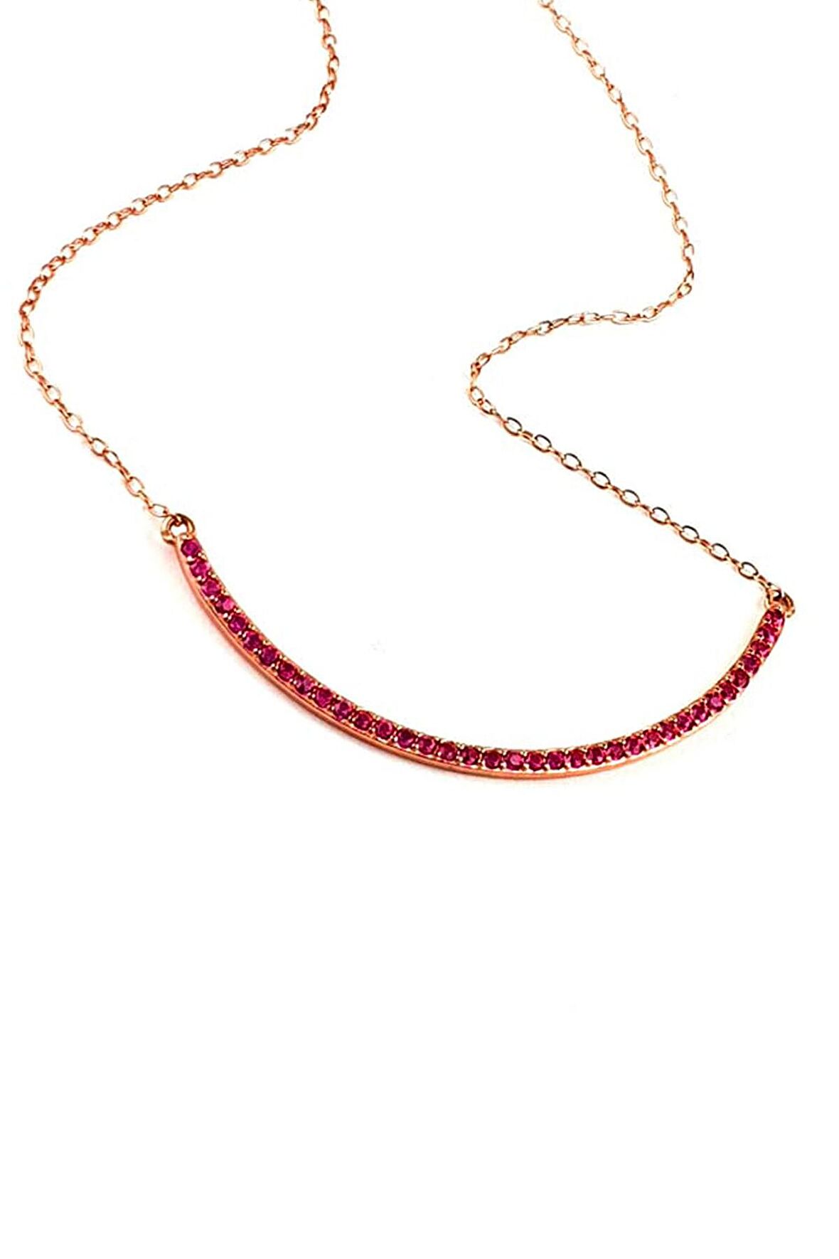 Fuşya pembe zirkon taşlı gümüş rose yay kolye